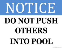 Do Not Push Others into Pool Sign