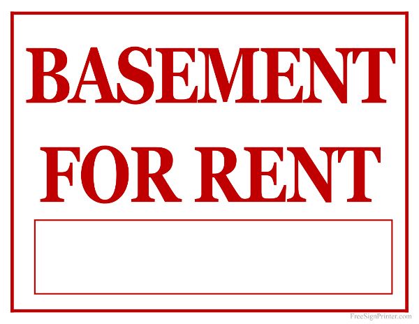 Printable Basement For Rent Sign