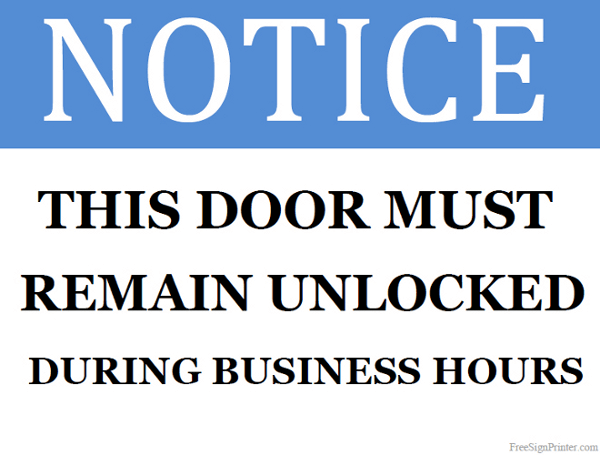 Printable This Door Must Remain Unlocked Sign
