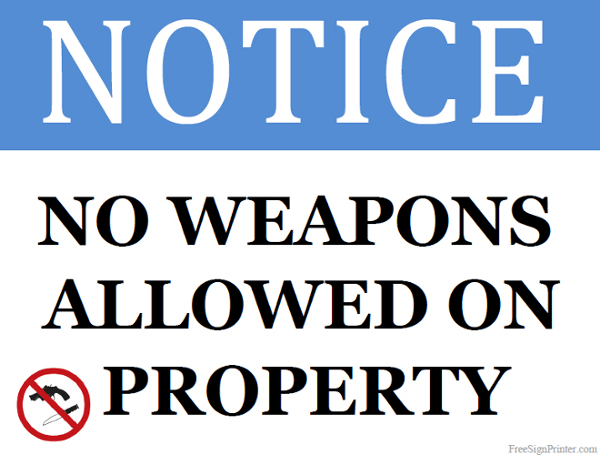 Printable No Weapons Allowed on Property Sign