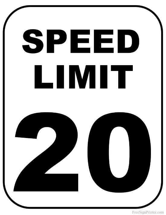 Printable 20 MPH Speed Limit Sign Sign